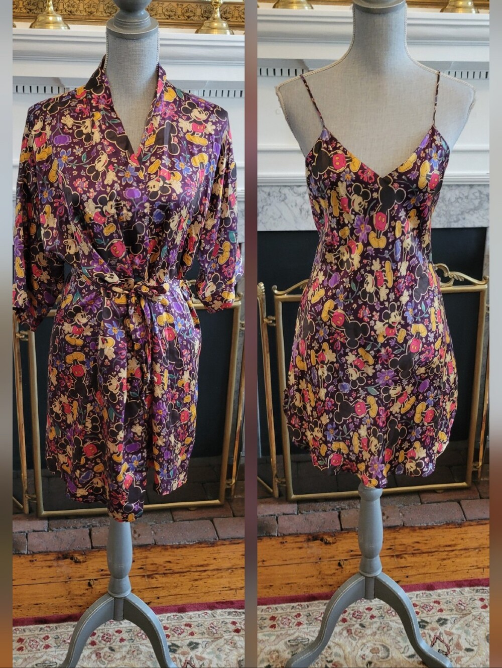 Rare Vintage Disney Silk Robe With Matching Slip Gown